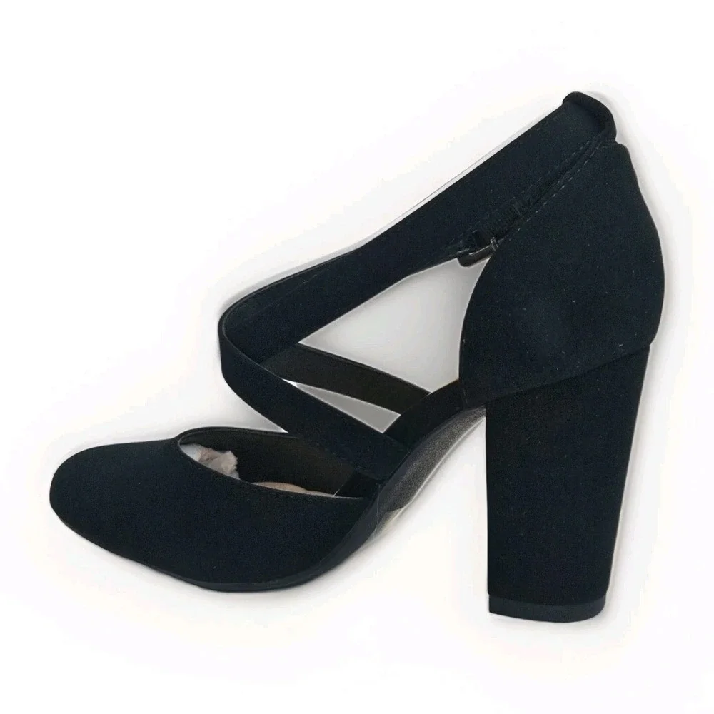 Pumps Chunky Heels Black Nubuck Suede Ankle Strappy With Buckle Women Size‎ 5.5